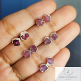 Raw Tourmaline Gemstone Earrings, Pink Tourmaline Jewelry, Silver Plated Studs, October Birthstone, Gift For Her, Rough Crystal Earrings